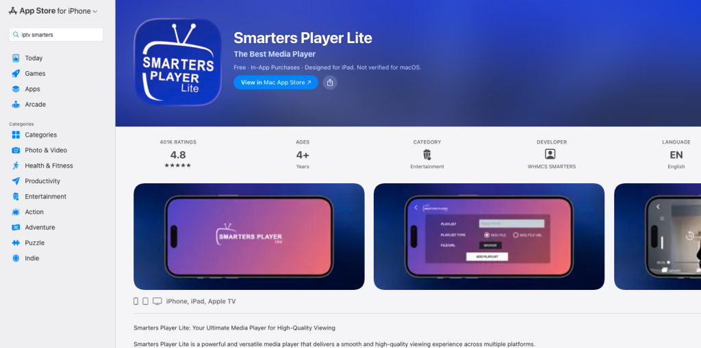 Xenon IPTV sur iPhone / iPad — Installez l'application depuis l'App Store