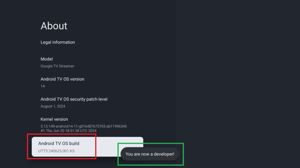 Xenon IPTV sur Box Android / Android TV — Cliquez sur le numéro de build