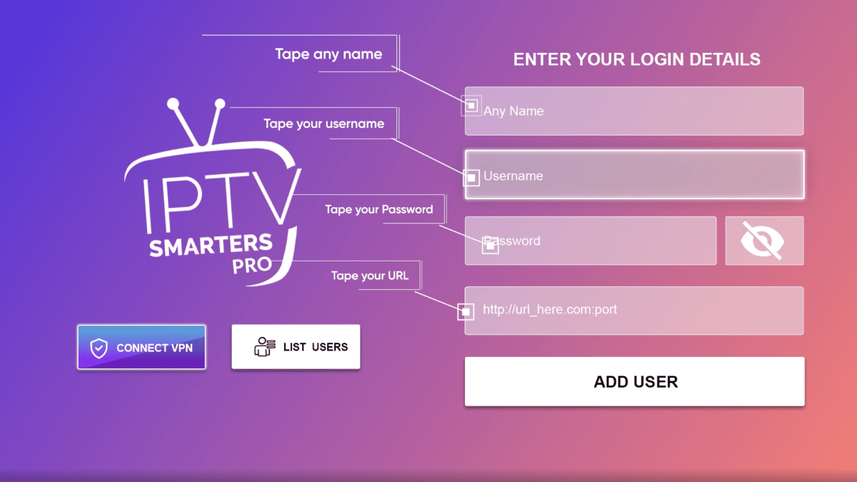 Saisie d'un code IPTV sur l'écran d'un téléviseur