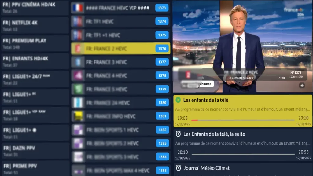 Interface Xenon IPTV avec le guide des programmes