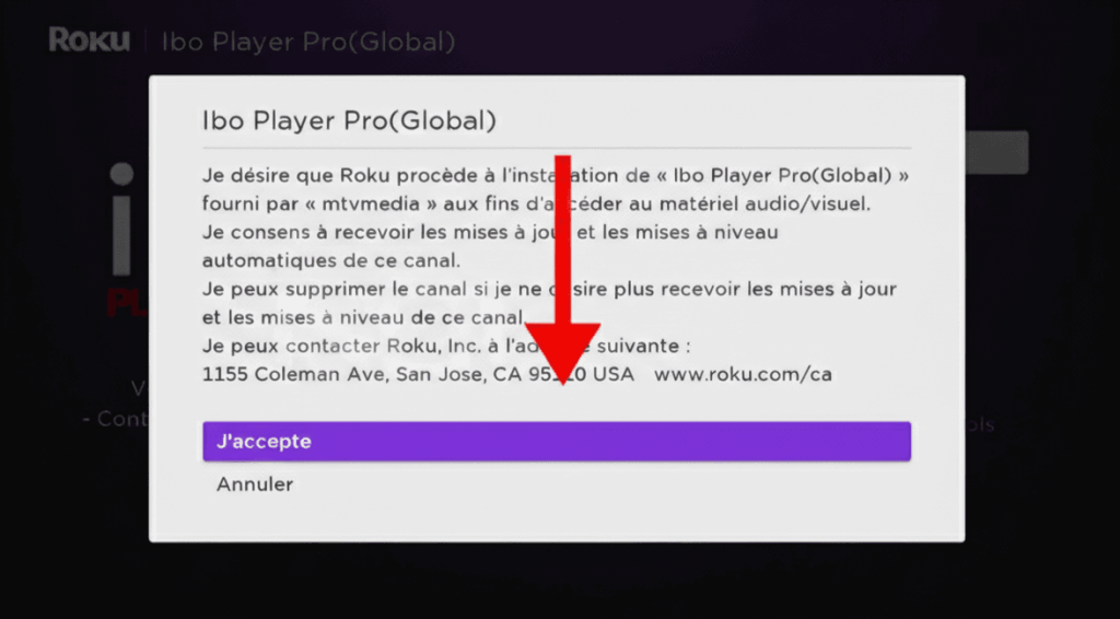 Xenon IPTV sur Roku — Acceptez la confirmation